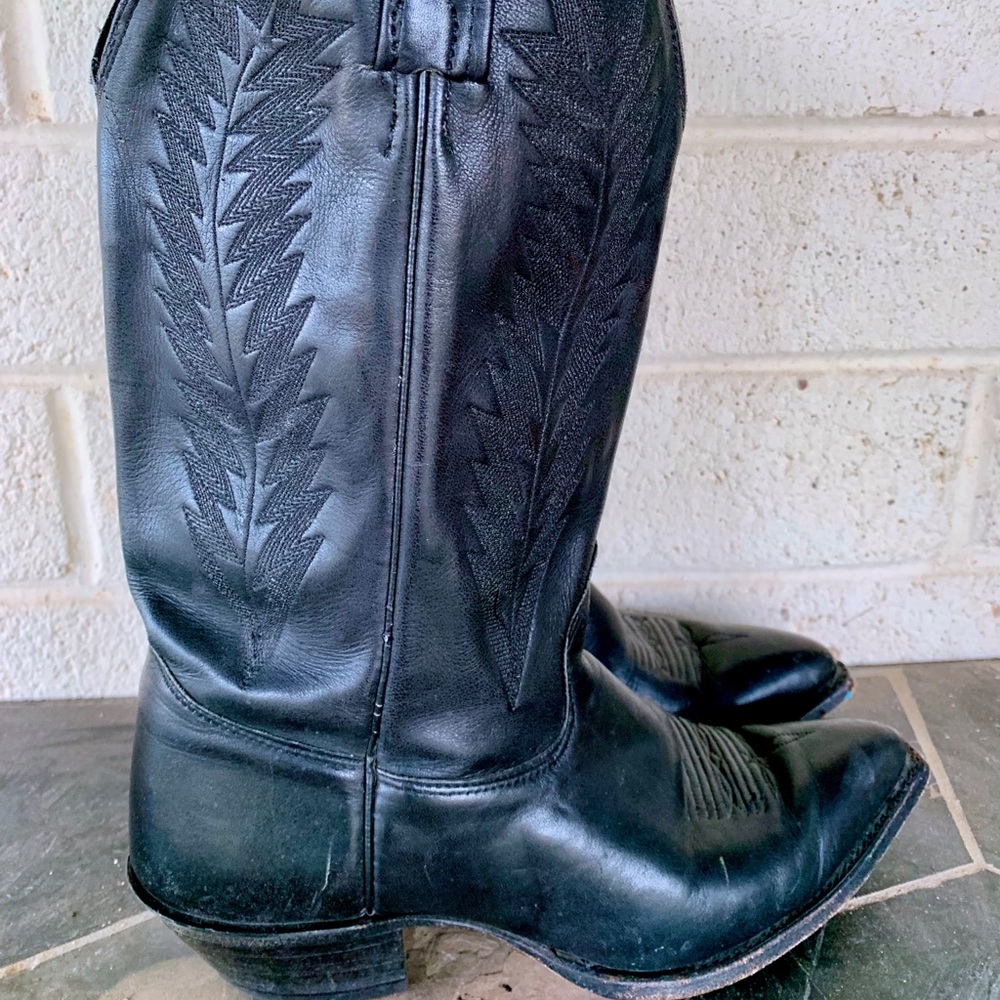J.Chisholm Women’s Black Leather Cowboy Boots S7.5